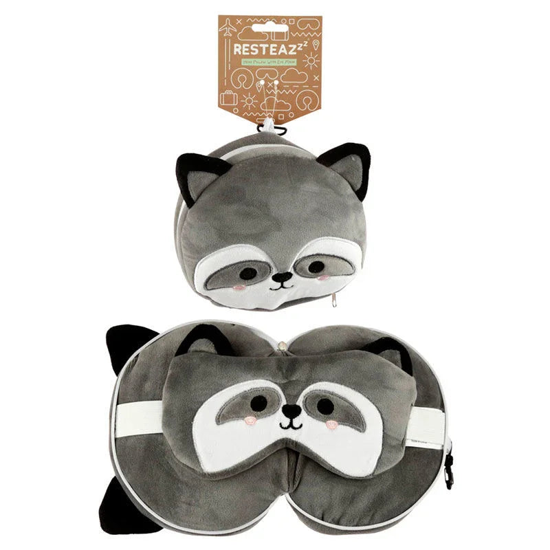 Relaxeazzz Raccoon round travel pillow and eye mask Nerdscape