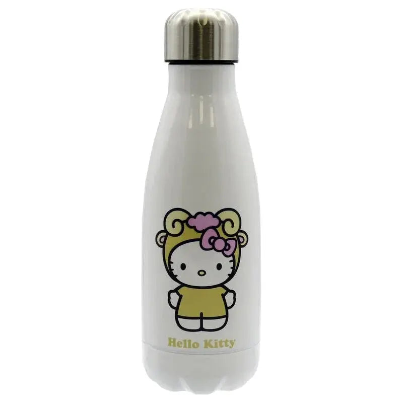 Borraccia termica bianca Hello Kitty con fantasia nerd, tappo in acciaio, su Nerdscape.
