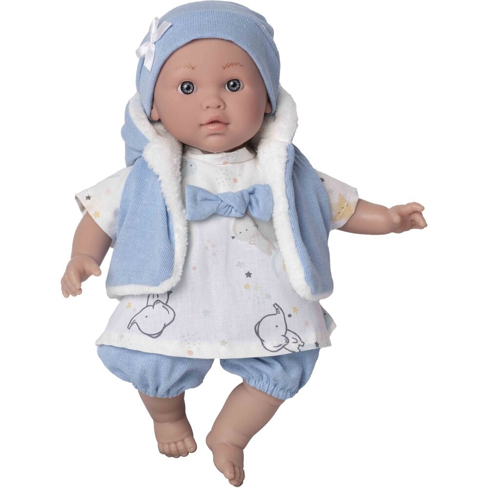 Baby doll reborn Lara cry blue waistcoat Nerdscape