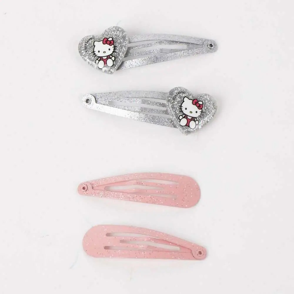 Fermagli capelli NerdScape, due argentati con cuore e due rosa glitterati, stile kawaii.