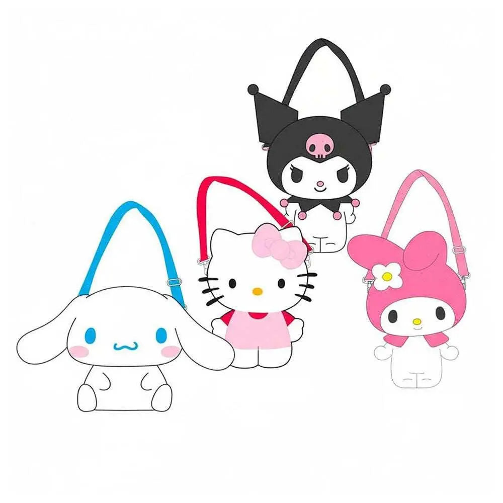 Borse a tracolla kawaii personaggi Sanrio, stile Nerdscape, su sfondo bianco