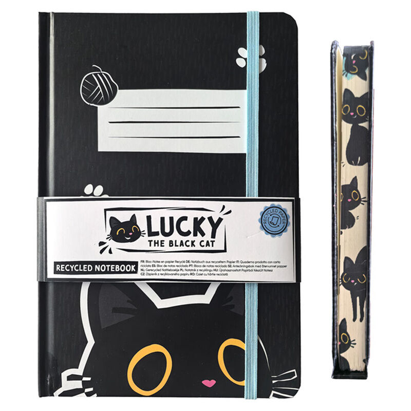 Lucky the Black Cat A5 recycled paper notebook Nerdscape