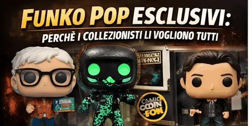 Tre Funko Pop esclusivi Nerdscape esposti con sfondo promozionale per collezionisti.