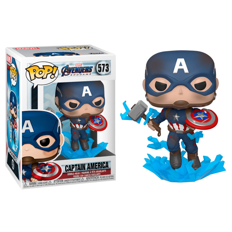POP figure Marvel Avengers Endgame Captain America with Broken Shield &amp; Mjolnir