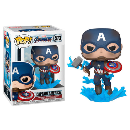 POP figure Marvel Avengers Endgame Captain America with Broken Shield &amp; Mjolnir
