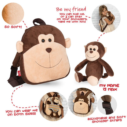 Max Monkey reversible backpack with plush toy 25cm Nerdscape