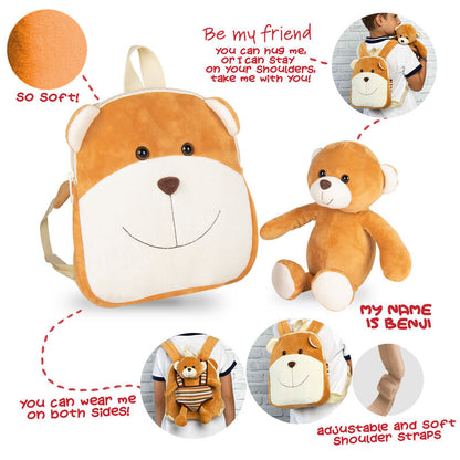 Benji Bear reversible backpack with plush toy 25cm Nerdscape
