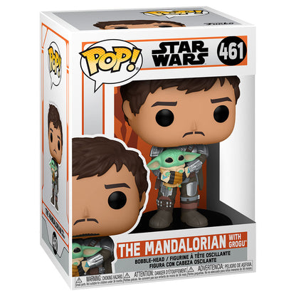 Figurine POP Star Wars Mandalorien Mando tenant un enfant