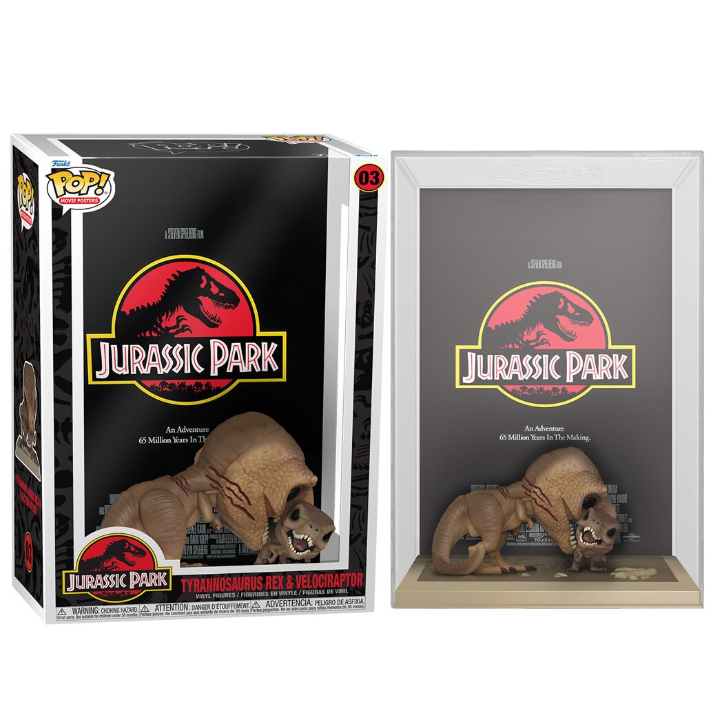 POP figure Movie Poster Jurassic Park Tyrannosaurus Rex and Velociraptor - Nerdscape