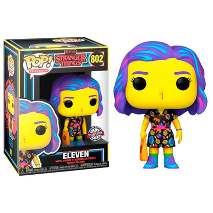 POP figure Stranger Things Eleven in Mall Outfit Black Light Exclusive