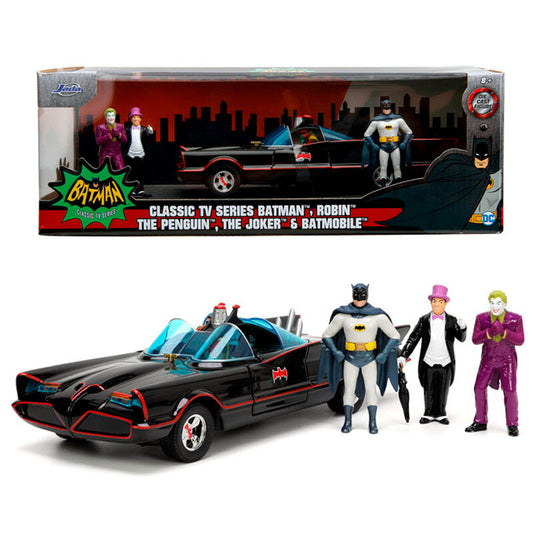 DC Comics Batman Batmovil vehicle 1966 + 4 figures set 1:24 Nerdscape