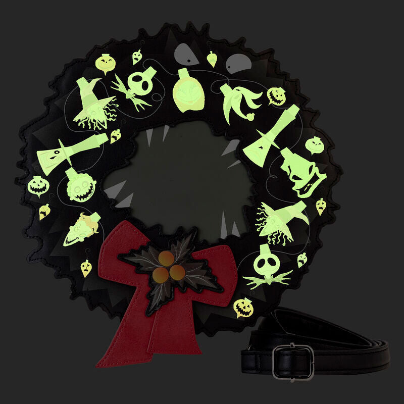 Loungefly Disney Nightmare Before Christmas Wreath String Lights Glow crossbody bag Nerdscape