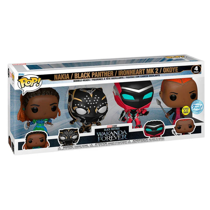 Funko Pop! Marvel Black Panther Wakanda Forever Nakia, Black Panther, Ironheart Mk2 & Okoye - Figura da Collezione Vinyl Nerdscape