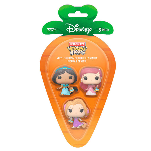 Blister Carrot Pocket POP 3 figurines Disney Princesses Raiponce, Ariel et Jasmine Pâques