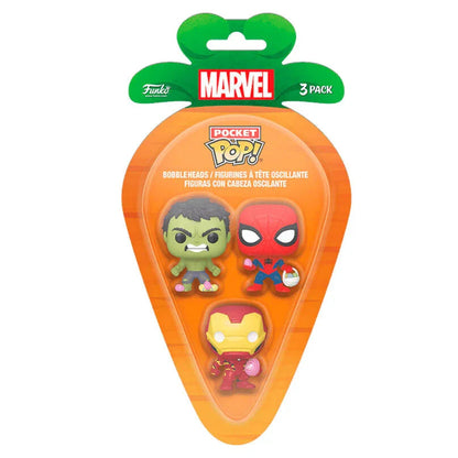 Funko Pop! Marvel Spiderman Hulk Iron Man - Figura da Collezione Vinyl 3 pezzi Pocket POP blister Easter Nerdscape