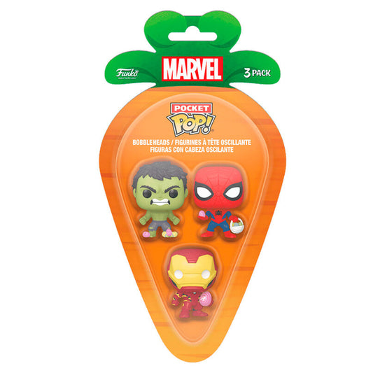 Funko Pop! Marvel Spiderman Hulk Iron Man - Figura da Collezione Vinyl 3 pezzi Pocket POP blister Easter