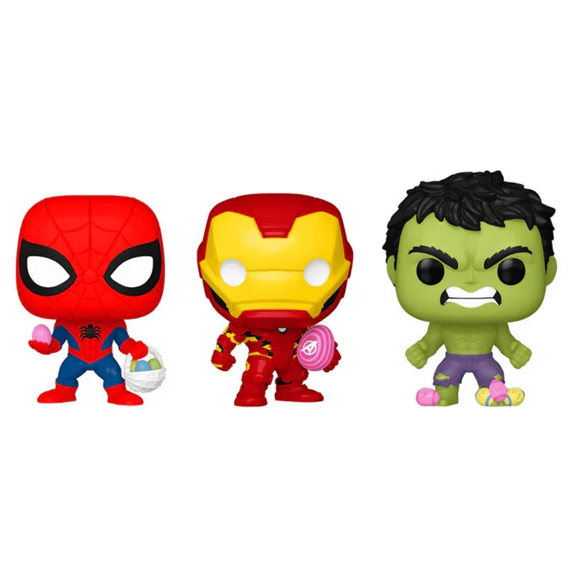 Funko Pop! Marvel Spiderman Hulk Iron Man - Figura da Collezione Vinyl 3 pezzi Pocket POP blister Easter Nerdscape