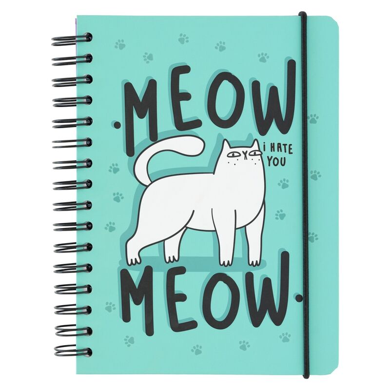 Meow Meow Meow Meow Notebook – Hardback Wire-O Journal with Elastic Closure and Pocket – Nerdscape Nerdscape