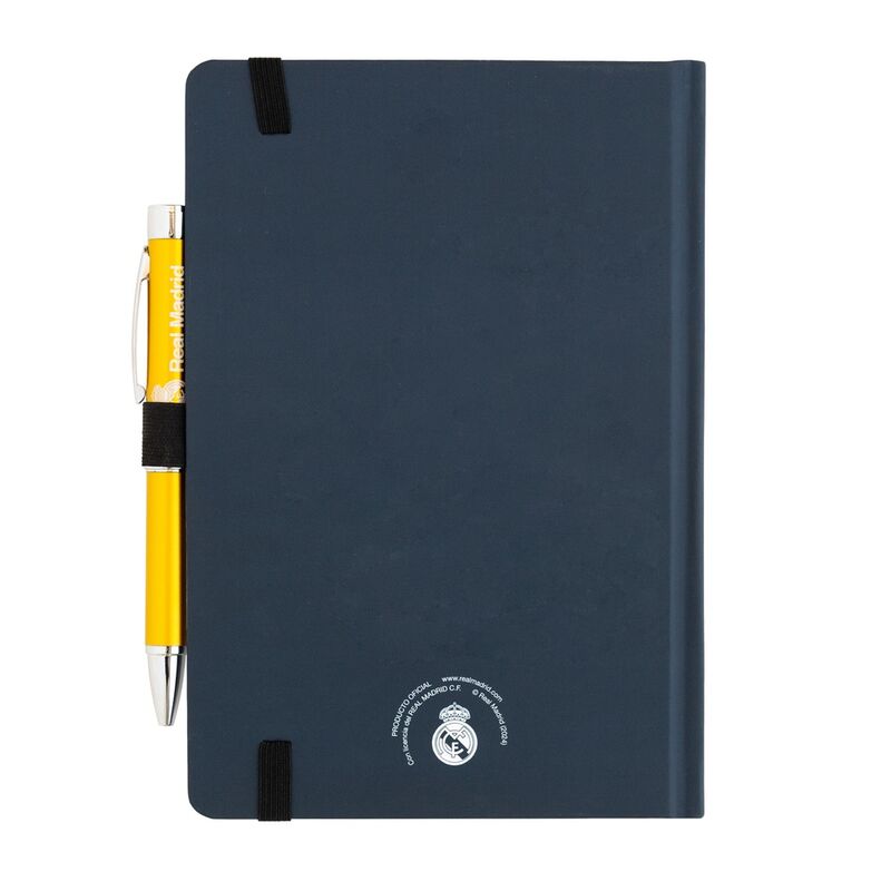 Real Madrid Notebook A5 Premium con Penna Proiettore Stemma - Hard Cover, Elastico, 96 Fogli Puntinati - Nerdscape Nerdscape