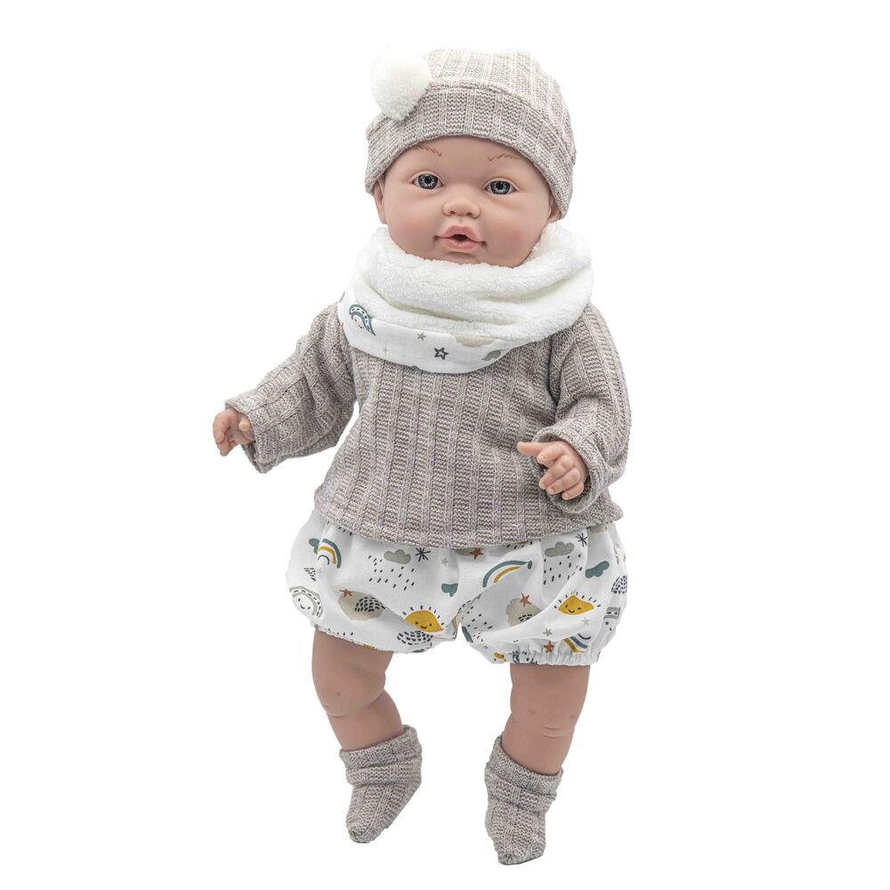 Baby doll reborn Daniela cry grey scarf Nerdscape