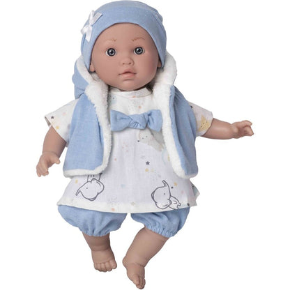 Baby doll reborn Lara cry blue waistcoat Nerdscape