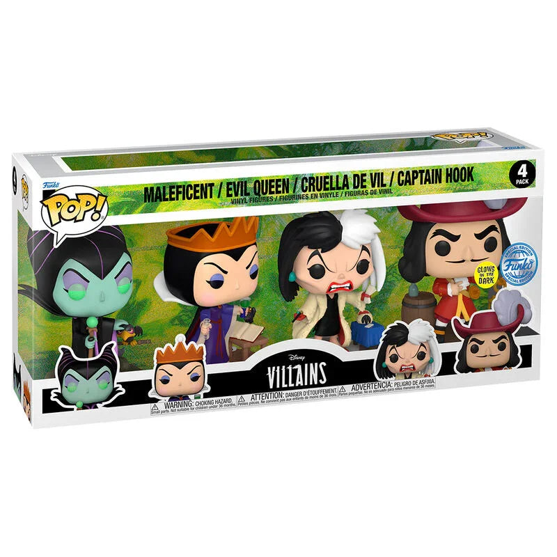 Funko Pop! Malefica, Evil Queen, Cruella de Vil, Captain Hook Disney Villains - Figura da Collezione Vinyl Pack - Nerdscape Nerdscape