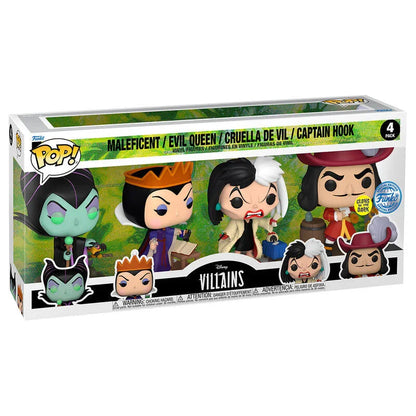 Funko Pop! Malefica, Evil Queen, Cruella de Vil, Captain Hook Disney Villains - Figura da Collezione Vinyl Pack - Nerdscape Nerdscape