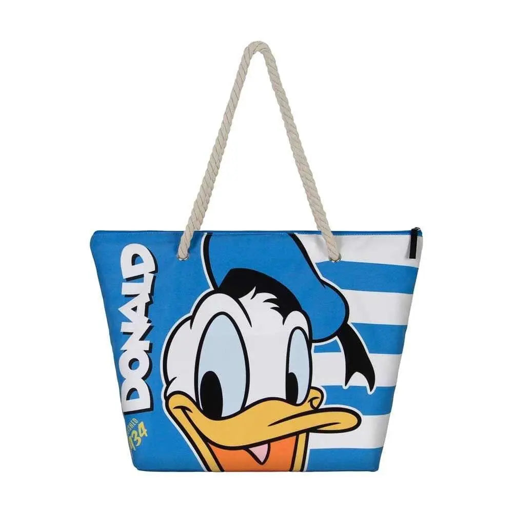 Disney Donald Duck beach bag with single zipper and two top handles, size 37x52x17cm