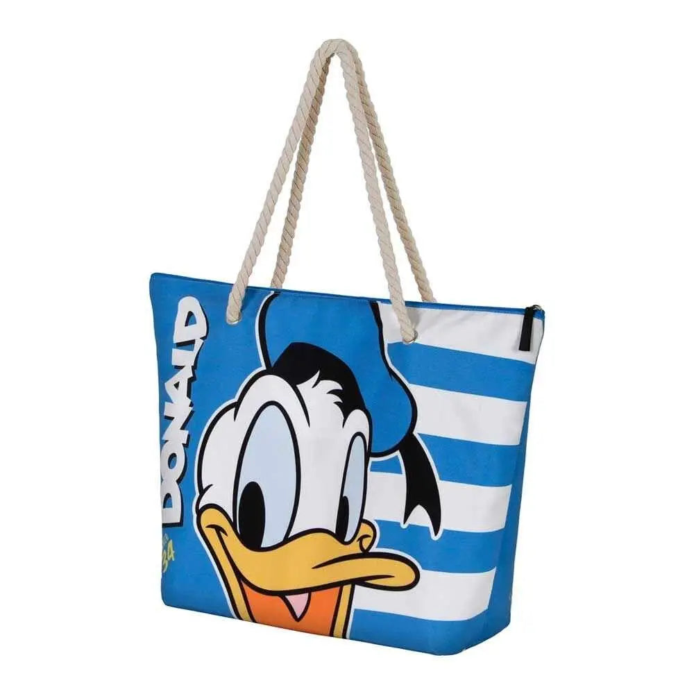 Borsa shopper Nerdscape Disney con stampa di Paperino su sfondo blu a righe bianche