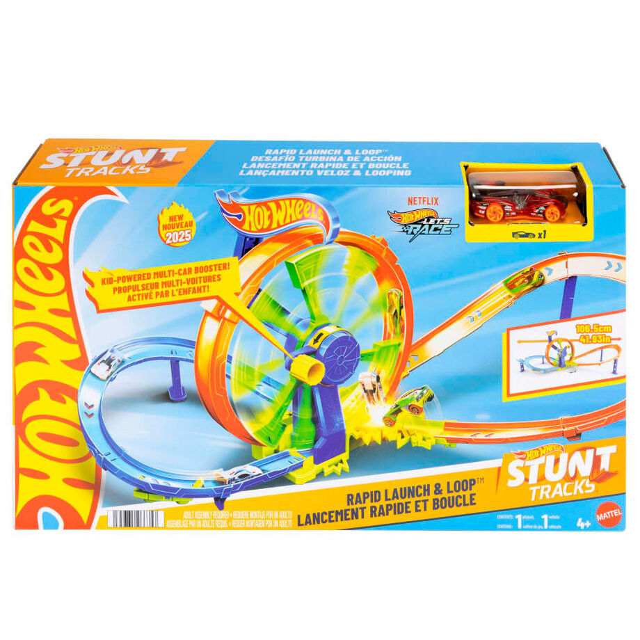 Circuit de cascades Hot Wheels avec lancement rapide et boucle