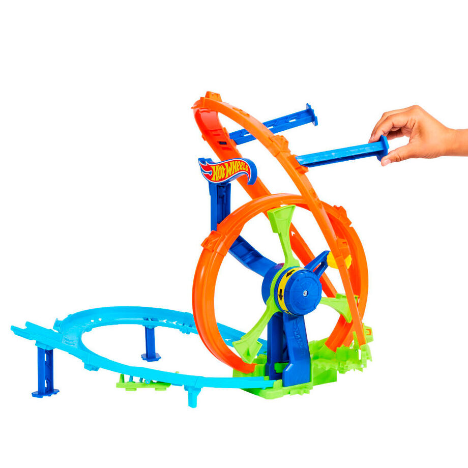Circuit de cascades Hot Wheels avec lancement rapide et boucle