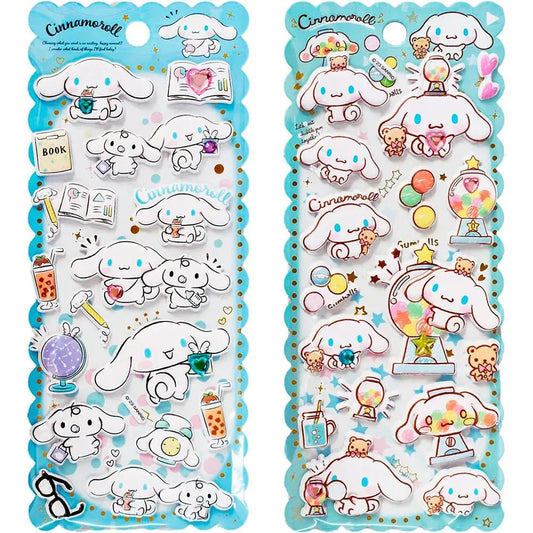 Adesivi Cinnamoroll kawaii su sfondo blu, ideali per fan e collezionisti Nerdscape.