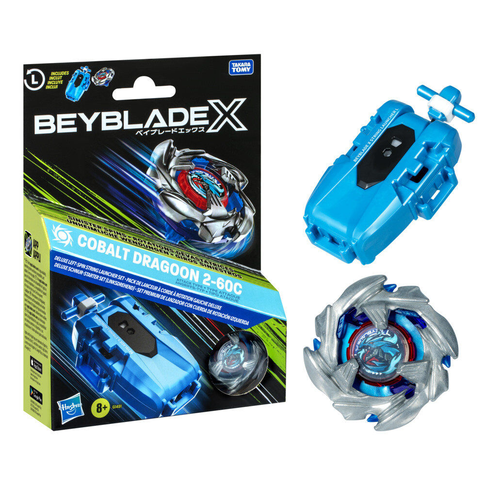 Beyblade X Cobalt Dragoon 2-60C Premium set launcher with rope and top Nerdscape