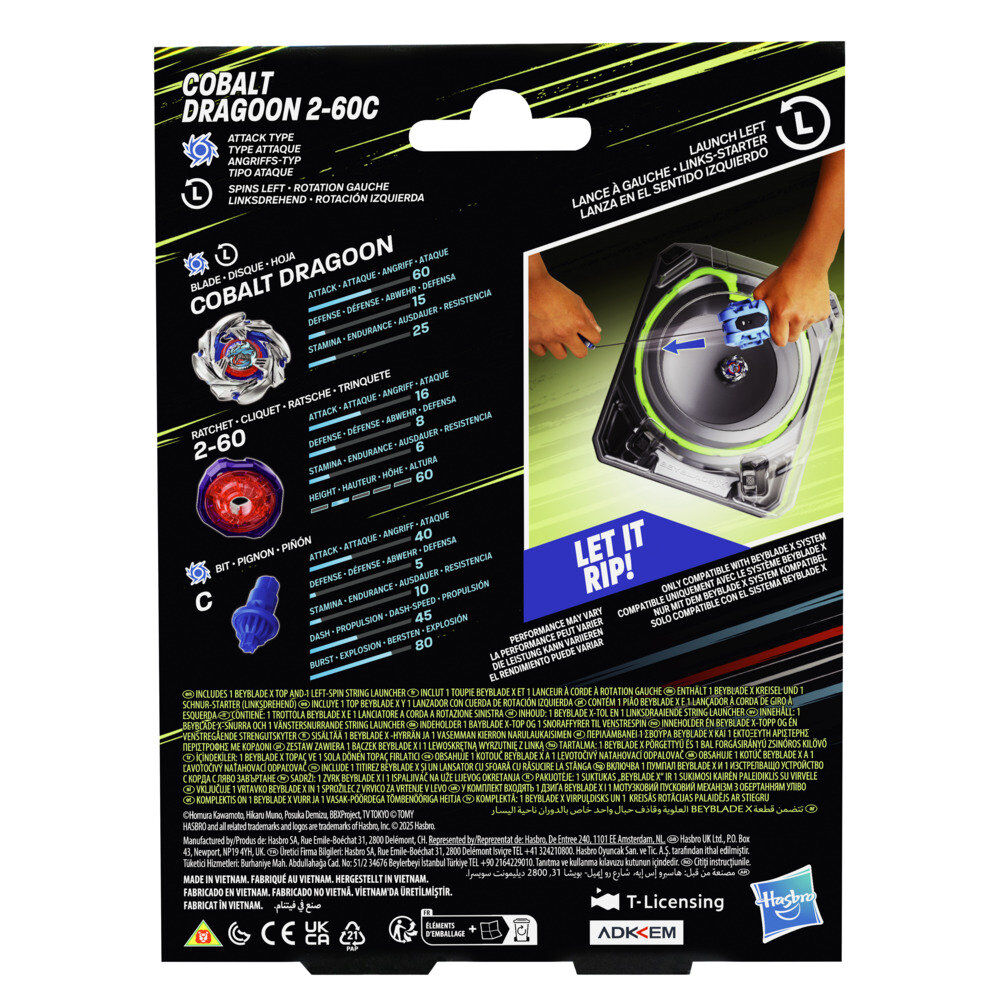 Beyblade X Cobalt Dragoon 2-60C Premium set launcher with rope and top Nerdscape