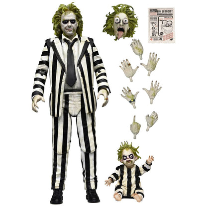 Beetlejuice - Figurine ultime Beetlejuice en costume rayé, 18 cm
