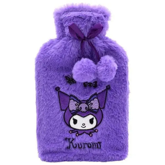Borsa acqua calda peluche viola Kuromi, accessorio kawaii Nerdscape, con fiocco e pon pon.