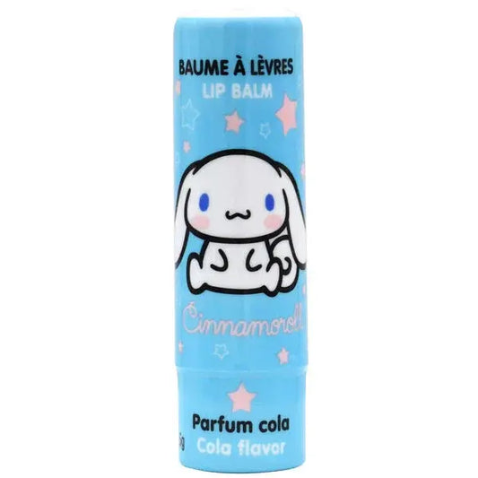 Balsamo labbra Cinnamoroll azzurro gusto cola, packaging con personaggio kawaii Nerdscape