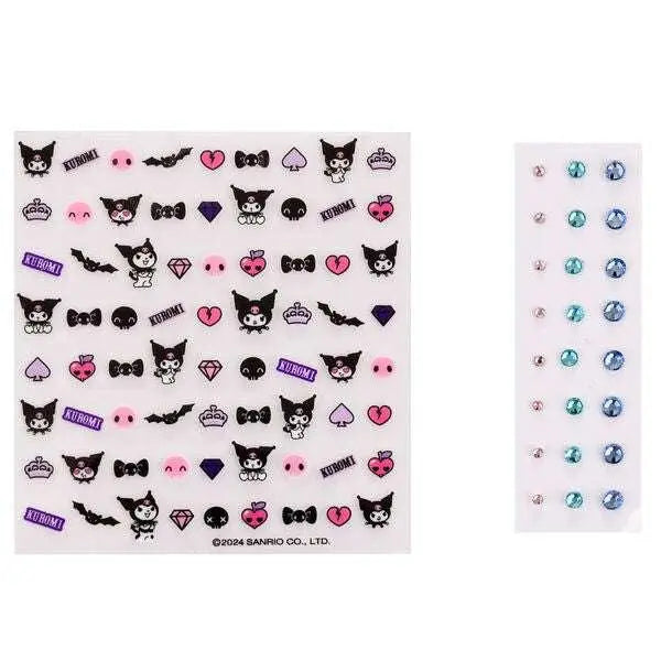 Set di adesivi Kuromi Sanrio kawaii con decorazioni gemme colorate, tema Nerdscape.