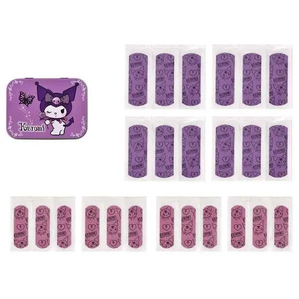 Cerotti viola e rosa Kuromi con scatolina decorata, accessorio kawaii Nerdscape.