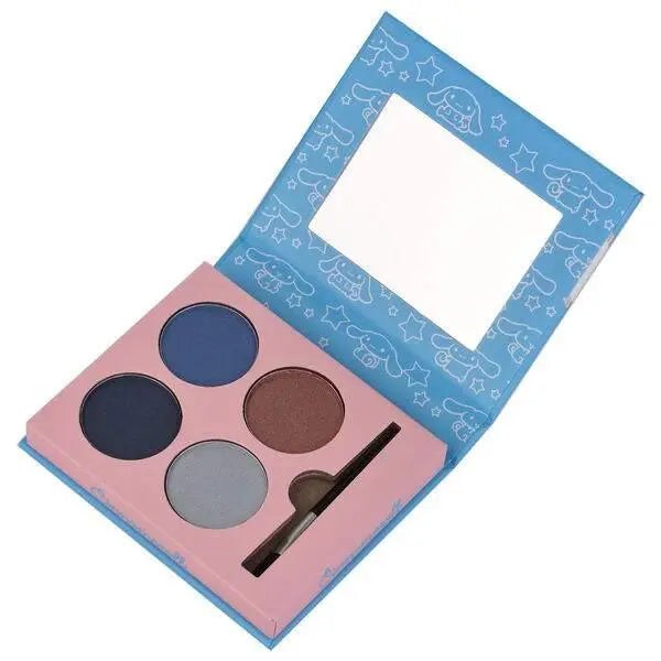 Palette ombretto Nerdscape Cinnamoroll con 4 colori assortiti e specchio, packaging azzurro e rosa.