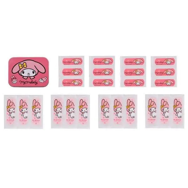 Set cerotti My Melody rosa, con scatolina e bustine, tema kawaii, Nerdscape shop.