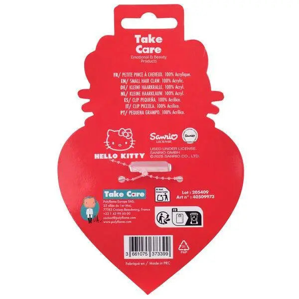 Retro confezione rossa a forma di Hello Kitty Take Care, clip capelli acrilico, licenza Sanrio, Nerdscape.