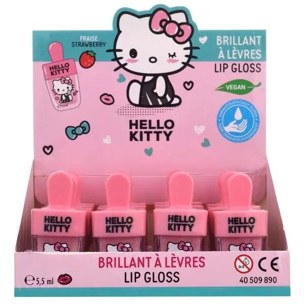 Espositore di lip gloss Hello Kitty rosa fragola vegan, confezione da 6, Nerdscape cosmetici.