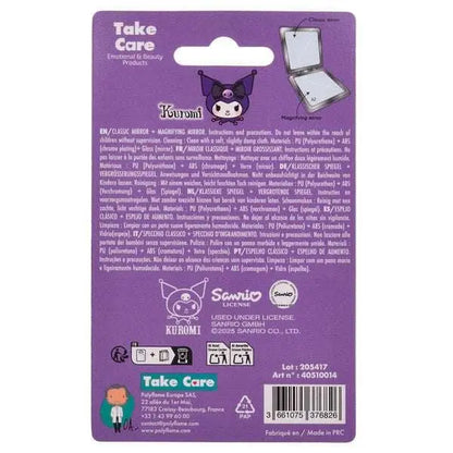 Retro confezione specchio Kuromi Sanrio viola, dettagli prodotto Nerdscape, accessorio beauty.
