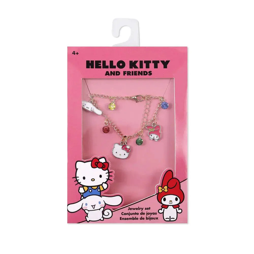 Set gioielli Hello Kitty and Friends con braccialetto e ciondoli colorati, confezione rosa Nerdscape.