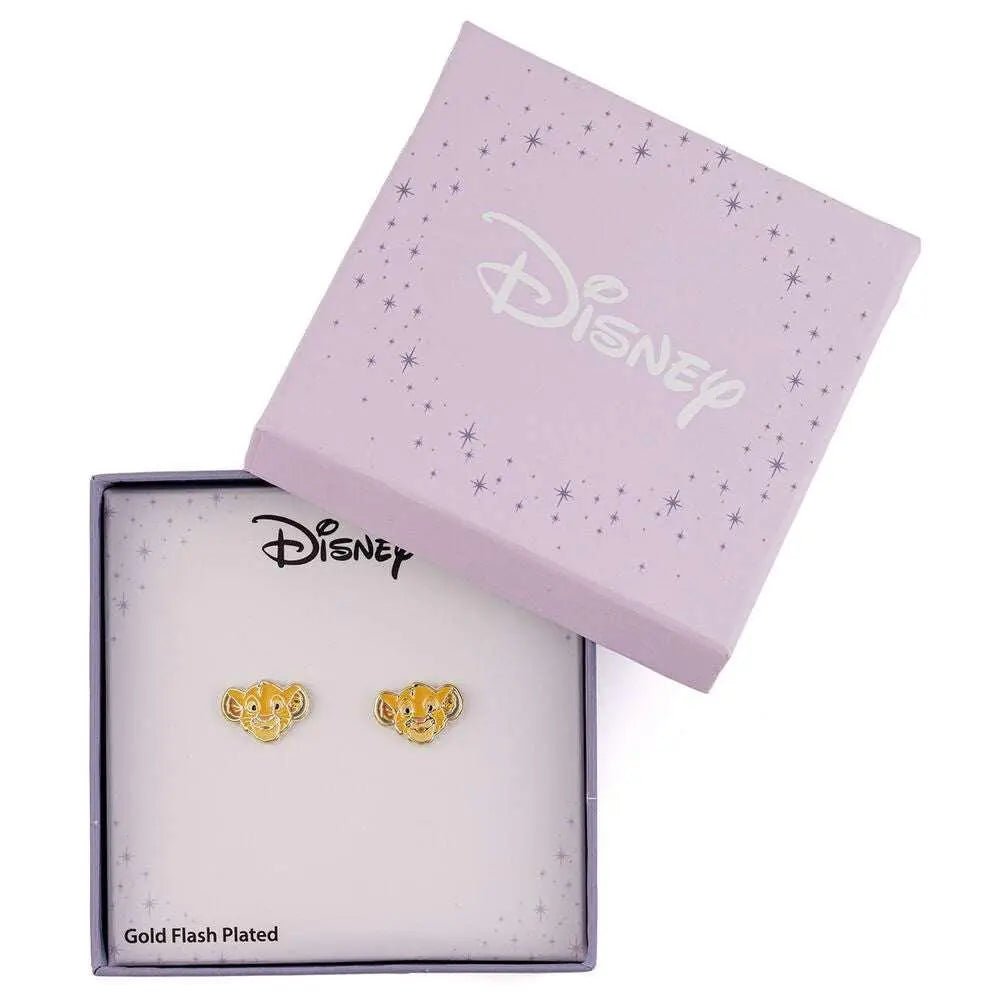 Orecchini Disney Simba placcati oro in scatola viola, gioielli Nerdscape