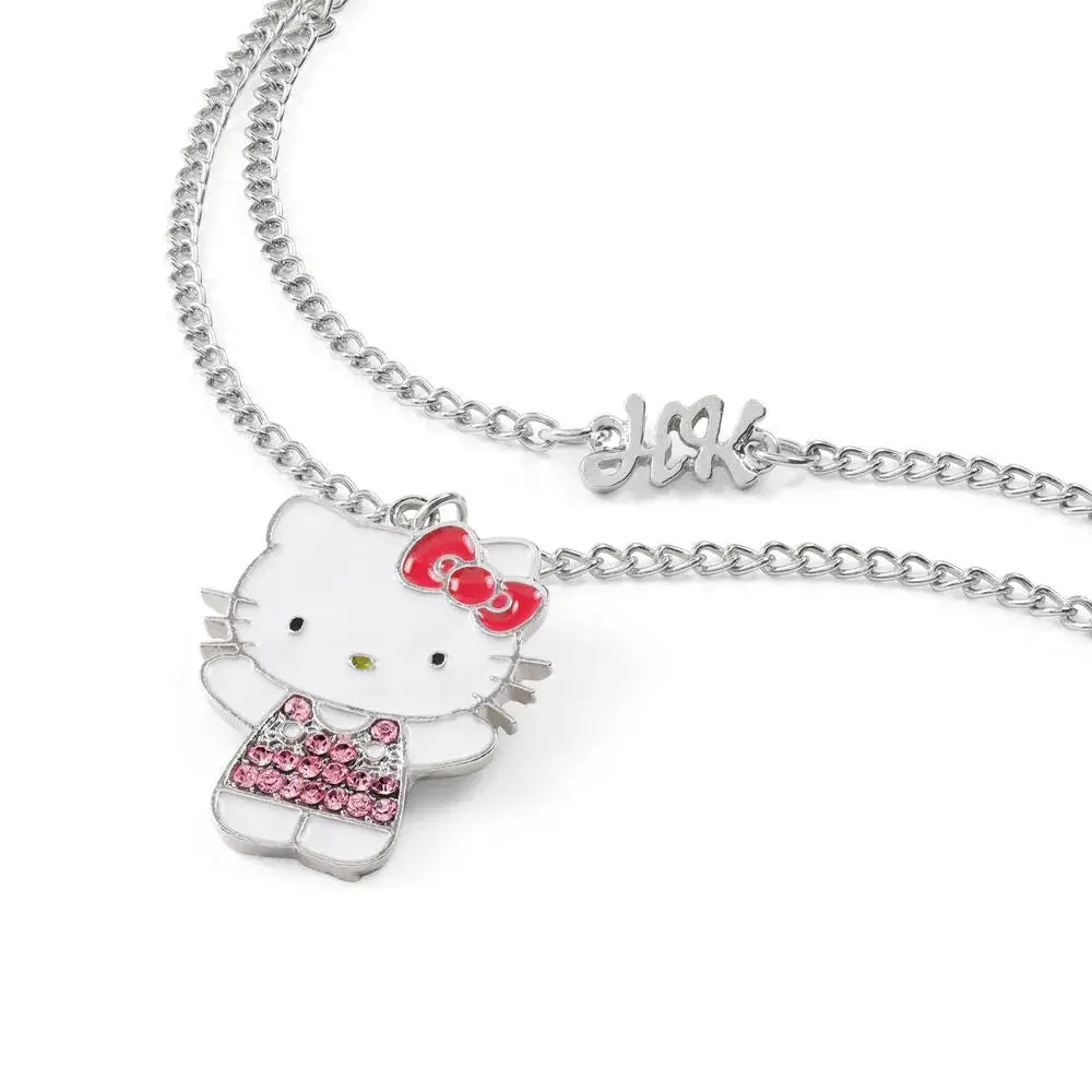 Collana Nerdscape con ciondolo Hello Kitty smaltato e strass rosa, catena argento.