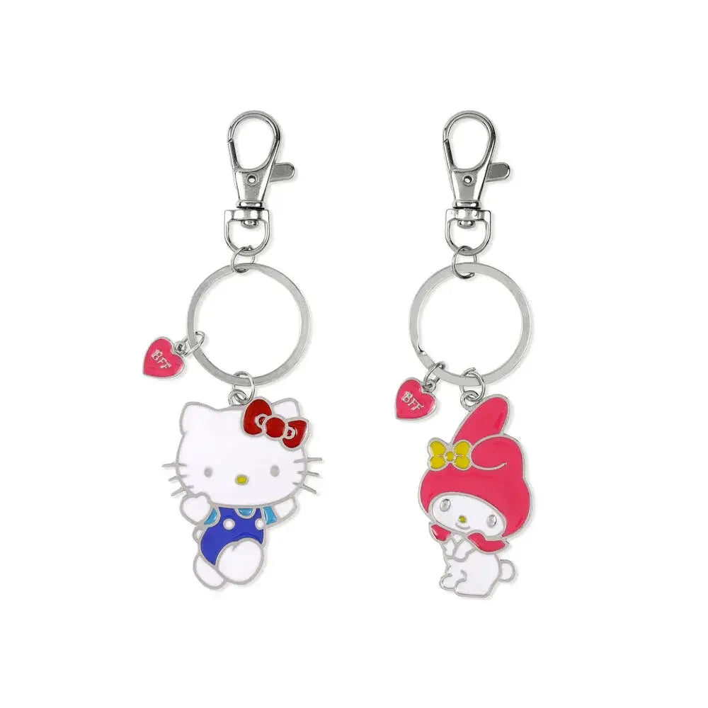Coppia portachiavi Nerdscape con personaggi kawaii e ciondolo cuore BFF, stile nerd geek.
