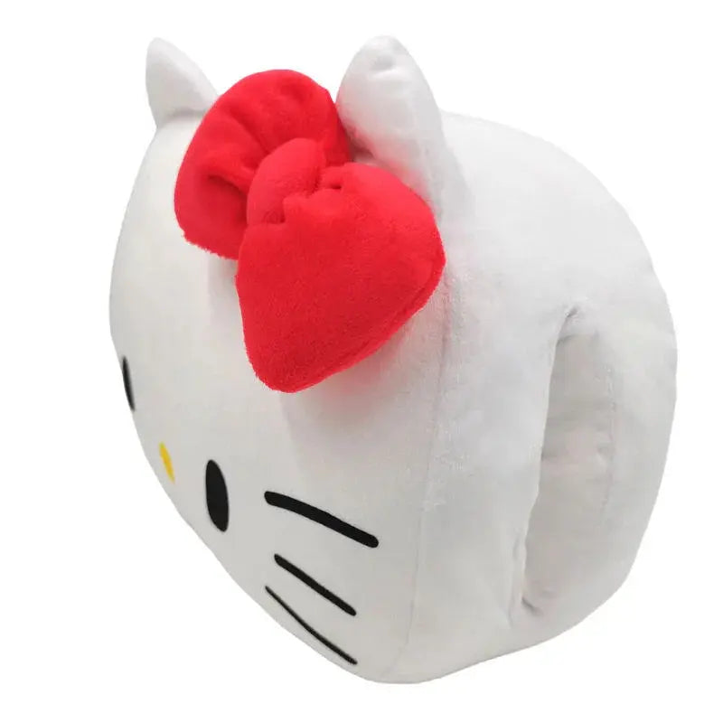 Cuscino peluche a forma di testa di gatto bianco con fiocco rosso, stile kawaii Nerdscape