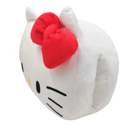 Cuscino peluche a forma di testa di gatto bianco con fiocco rosso, stile kawaii Nerdscape
